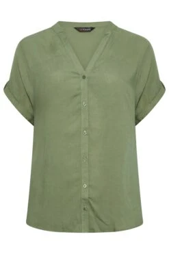 YOURS Curve Khaki Green Button Through Shirt 10 YOURS Curve Khaki Green Button Through Shirt -Luna Looks Zone 981f6ca8 ded6 42 174325 X