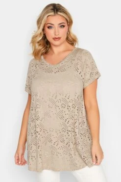 YOURS Curve 2 PACK Khaki Green Broderie Swing Tops