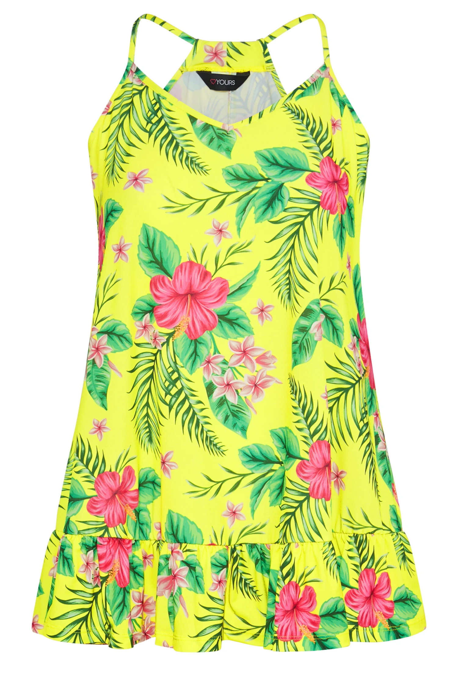 YOURS Curve Bright Yellow Tropical Print Frill Hem Cami Top 4 YOURS Curve Bright Yellow Tropical Print Frill Hem Cami Top - Image 4