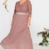 YOURS LONDON Curve Blush Pink Lace Pleated Maxi Dress