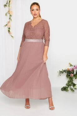 YOURS LONDON Curve Blush Pink Lace Pleated Maxi Dress