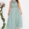 YOURS LONDON Curve Ice Blue Lace Front Chiffon Maxi Dress