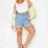 YOURS Curve Light Blue Elasticated Waist Denim Shorts
