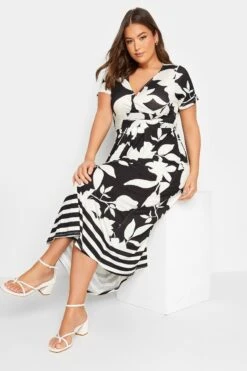 YOURS Curve Black Floral Midaxi Wrap Dress