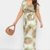 YOURS Curve Brown Tropical Leaf Print Wrap Dress