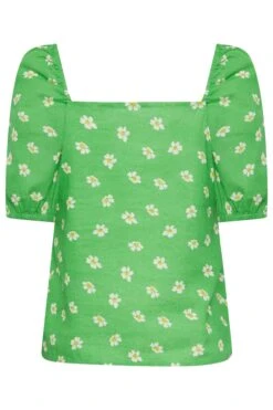 YOURS PETITE Curve Green Daisy Print Square Neck Top -Luna Looks Zone 9a5c1820 6691 42 174642 Y