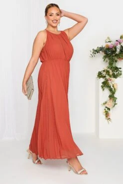 YOURS LONDON Curve Orange Pleated Maxi Dress
