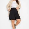 YOURS Curve Black Elasticated Waist Pull On Shorts