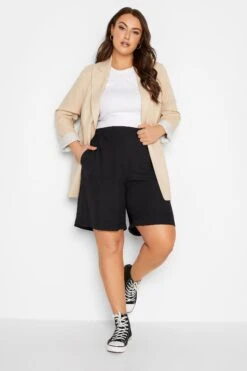 YOURS Curve Black Elasticated Waist Pull On Shorts