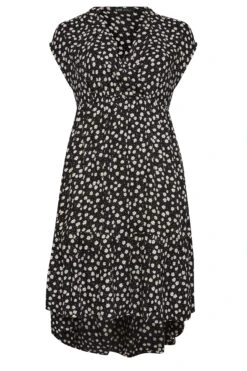 YOURS Curve Black Daisy Print High Low Wrap Dress 10 YOURS Curve Black Daisy Print High Low Wrap Dress -Luna Looks Zone 9aee6d0e 019e 4e 137469 X