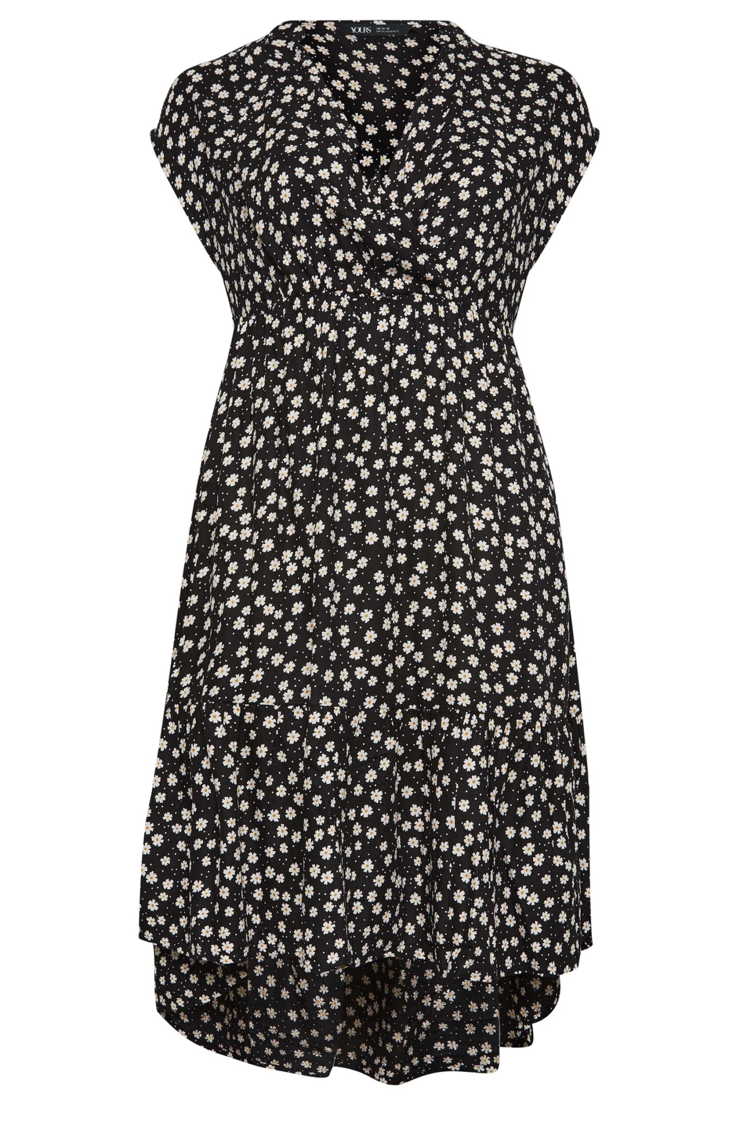 YOURS Curve Black Daisy Print High Low Wrap Dress 5 YOURS Curve Black Daisy Print High Low Wrap Dress - Image 5