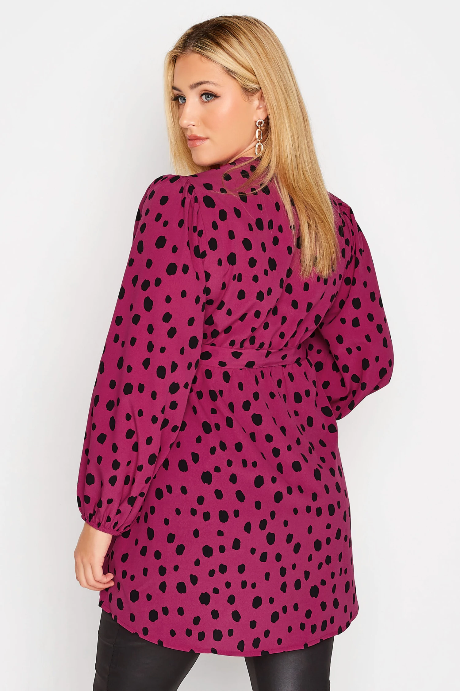 YOURS Curve Dark Pink Dalmatian Print Wrap Top 2 YOURS Curve Dark Pink Dalmatian Print Wrap Top - Image 2