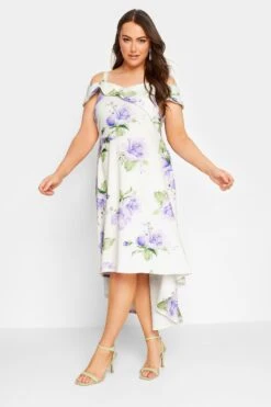 YOURS LONDON Curve White Floral Bardot Midi Dress