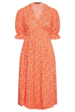 LIMITED COLLECTION Curve Orange Ditsy Wrap Dress -Luna Looks Zone 9c386737 6b86 41 214396 X