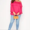 LIMITED COLLECTION Curve Hot Pink Frill Bardot Top