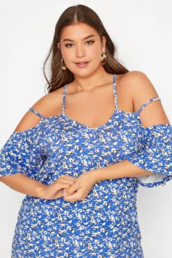 YOURS Curve Blue Floral Strappy Cold Shoulder Top -Luna Looks Zone 9c8ac5b7 4c4f 45 300808 D