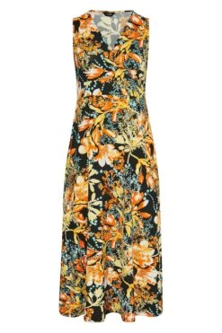 YOURS Curve Black & Orange Floral Maxi Dress -Luna Looks Zone 9c8bae0b 27d4 49 300810 X