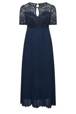 YOURS LONDON Curve Navy Blue Lace Puff Sleeve Pleated Maxi Dress -Luna Looks Zone 9cbdc172 b38c 43 161903 X