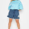 Curve Mid Blue Ripped Floaty Denim Shorts