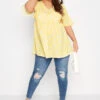 LIMITED COLLECTION Curve Lemon Yellow Gingham Floral Top