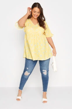 LIMITED COLLECTION Curve Lemon Yellow Gingham Floral Top