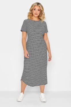 YOURS PETITE Curve Black Stripe Midaxi Dress