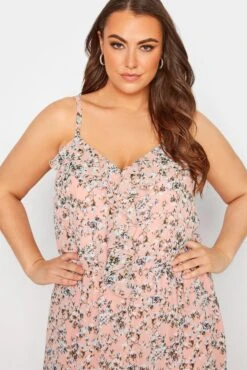 YOURS LONDON Curve Pink Floral Print Ruffle Maxi Dress -Luna Looks Zone 9d335e4a 3b95 4c 161125 D