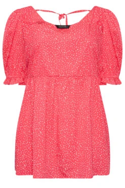 LIMITED COLLECTION Curve Pink Spot Print Puff Sleeve Top -Luna Looks Zone 9d7e8ae5 6620 40 215670 X