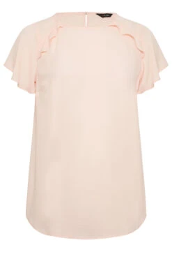YOURS Curve Pink Frill Short Sleeve Blouse -Luna Looks Zone 9db3f844 1f53 49 174270 X