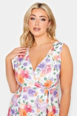 YOURS PETITE Curve White Floral Dipped Hem Midi Dress -Luna Looks Zone 9dc5f816 613a 4c 174554 D