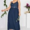 LUXE Curve Navy Blue Sequin Embellished Sleeveless Maxi Dress