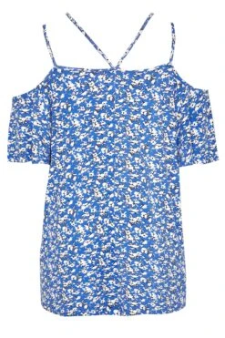 YOURS Curve Blue Floral Strappy Cold Shoulder Top -Luna Looks Zone 9e2bc64f 9c05 40 300808 Y