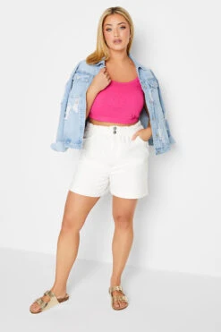 YOURS Curve White Elasticated Waist Denim Shorts