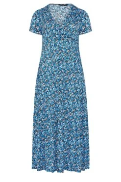 YOURS Curve Blue Ditsy Floral V-Neck Midaxi Dress -Luna Looks Zone 9ee69a78 6629 42 302225 X