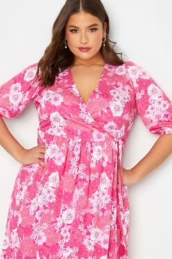 LIMITED COLLECTION Curve Pink Floral Wrap Midaxi Dress -Luna Looks Zone 9ff4516e ef87 4e 215505 D