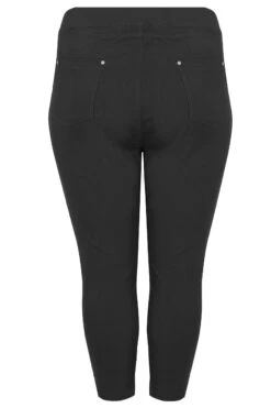 YOURS Curve Black Bengaline Cropped Stretch Pull On Trousers -Luna Looks Zone Black Bengaline Cropped Pull On Trousers 144079 4259