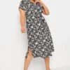 YOURS Curve Black & White Leaf Print Spilt Hem Midaxi Shirt Dress