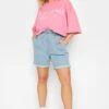 YOURS Curve Bleach Blue Paperbag Drawstring Denim Mom Shorts