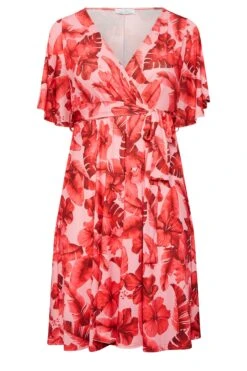 YOURS LONDON Curve Pink Tropical Floral Print Wrap Dress -Luna Looks Zone a081dcd1 4023 45 162202 X