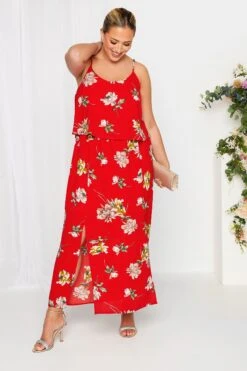 YOURS LONDON Curve Red Floral Overlay Maxi Dress