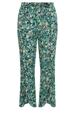 YOURS Curve Green Floral Print Frill Wide Leg Trousers -Luna Looks Zone a0e31fb9 a479 42 143369 X