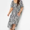 YOURS Curve Black & White Zebra Print Shirred Midaxi Dress