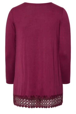 YOURS Curve Dark Pink Crochet Trim Long Sleeve Tunic Top -Luna Looks Zone a1486c4b ba92 47 320338 Y