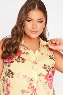 YOURS Curve Yellow Floral Print Sleeveless Swing Blouse -Luna Looks Zone a177b1ce a2b8 4f 173874 D