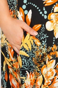YOURS Curve Black & Orange Floral Maxi Dress -Luna Looks Zone a17a8844 5c99 4d 300810 D