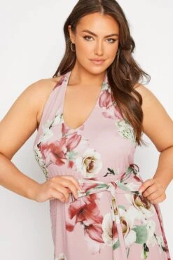 YOURS LONDON Curve Pink Floral Halter Neck Dress -Luna Looks Zone a17ccac6 4e0a 4d 161473 D