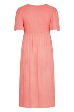 LIMITED COLLECTION Curve Coral Pink Crinkle Angel Sleeve Dress -Luna Looks Zone a1d42f4e ecb5 4a 217035 Y
