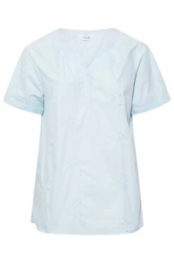 YOURS Curve Blue Embroidered Half Placket Raglan Blouse -Luna Looks Zone a2c33378 d6d6 4b 174042 X