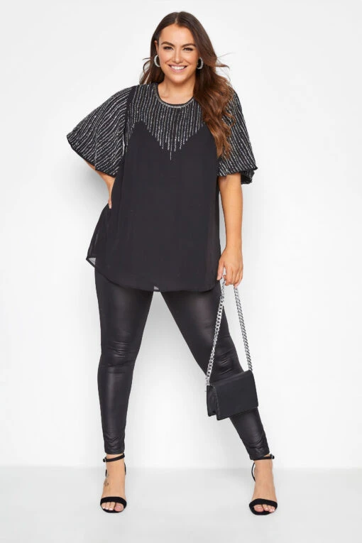 LUXE Curve Black Hand Embellished Sweetheart Blouse -Luna Looks Zone a2e66c30 69fb 4a 157940 B