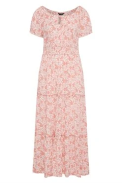 YOURS Curve Pink Floral Bardot Maxi Dress -Luna Looks Zone a2fe6877 6d41 4d 137115 X